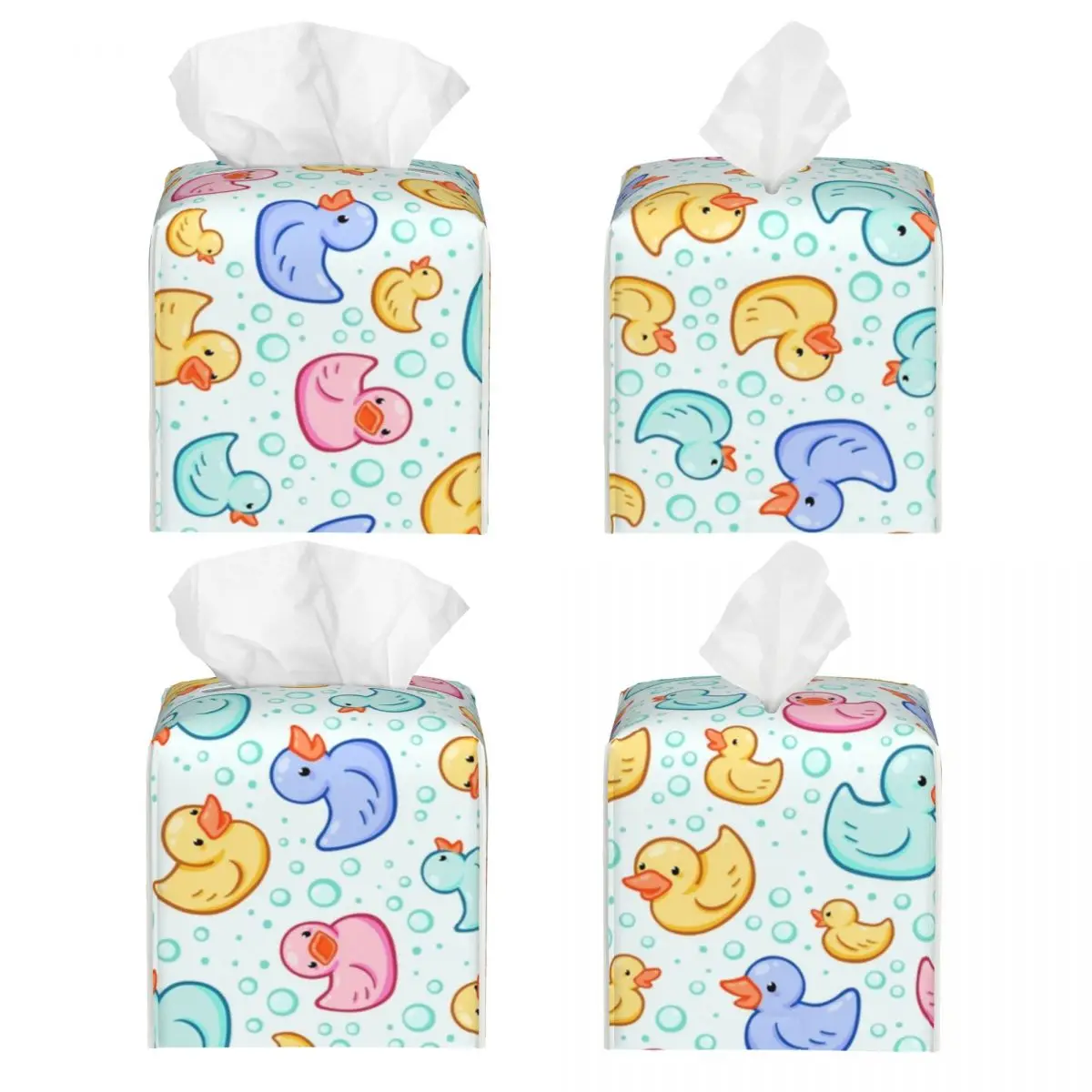 Custom Cartoon Colorful Rubber Duck Tissue Box Cover Square PU Leather Facial Tissues Holder for Home