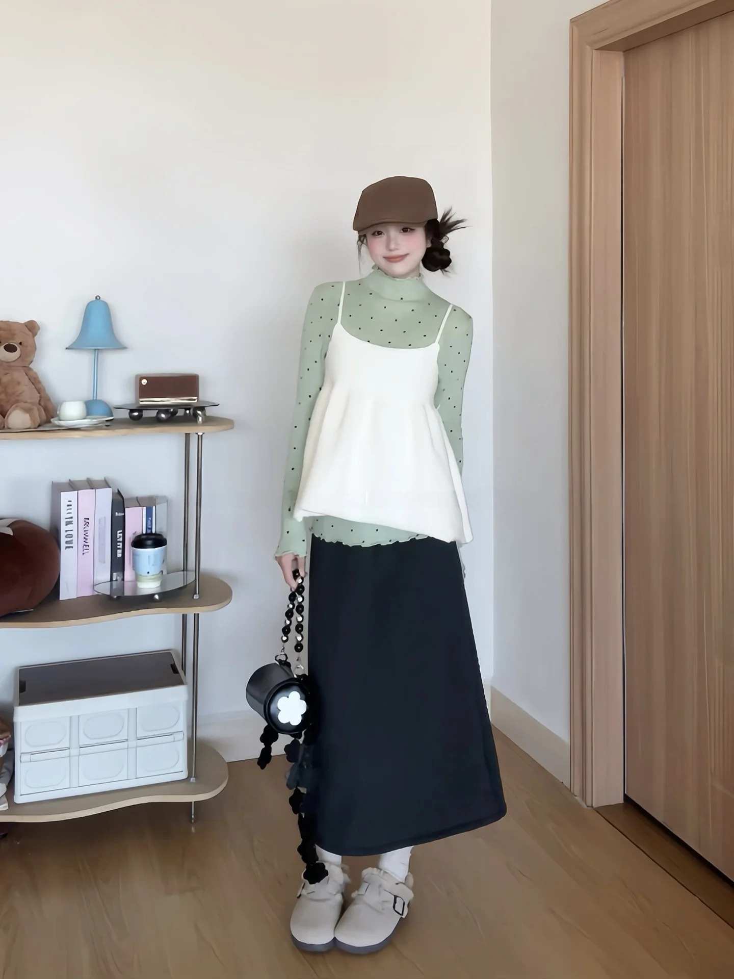 

Korean Style High Waist Fleece Lined Asymmetrical mid Length A-Line Skirt Women's Autumn Winter Fashion Casual Skirts