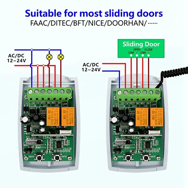 Receptor de controle remoto para porta de garagem Tuya WIFI 433Mhz 2CH Receptor 12-24V Suporte APP Controle de voz RF