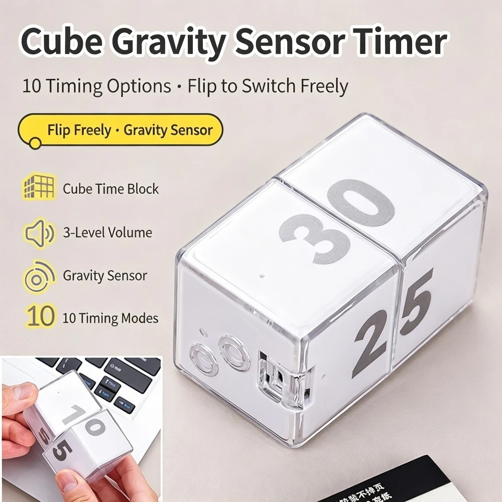 Flip Gravity Sensor Timer Cube Digital Electronic Timer Time Management Reminder for Study  Kitchen Cooking Countdown Timer