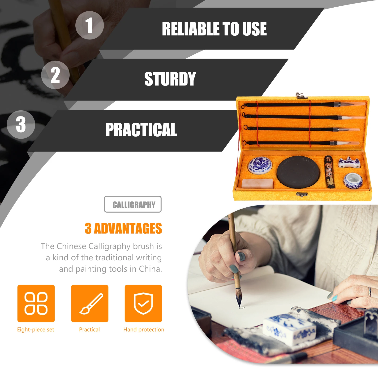 

Chinese Calligraphy Brush Set Writing Accessories Quality Materials Beginner Four Treasures Study Inkstone Painting Tools Art