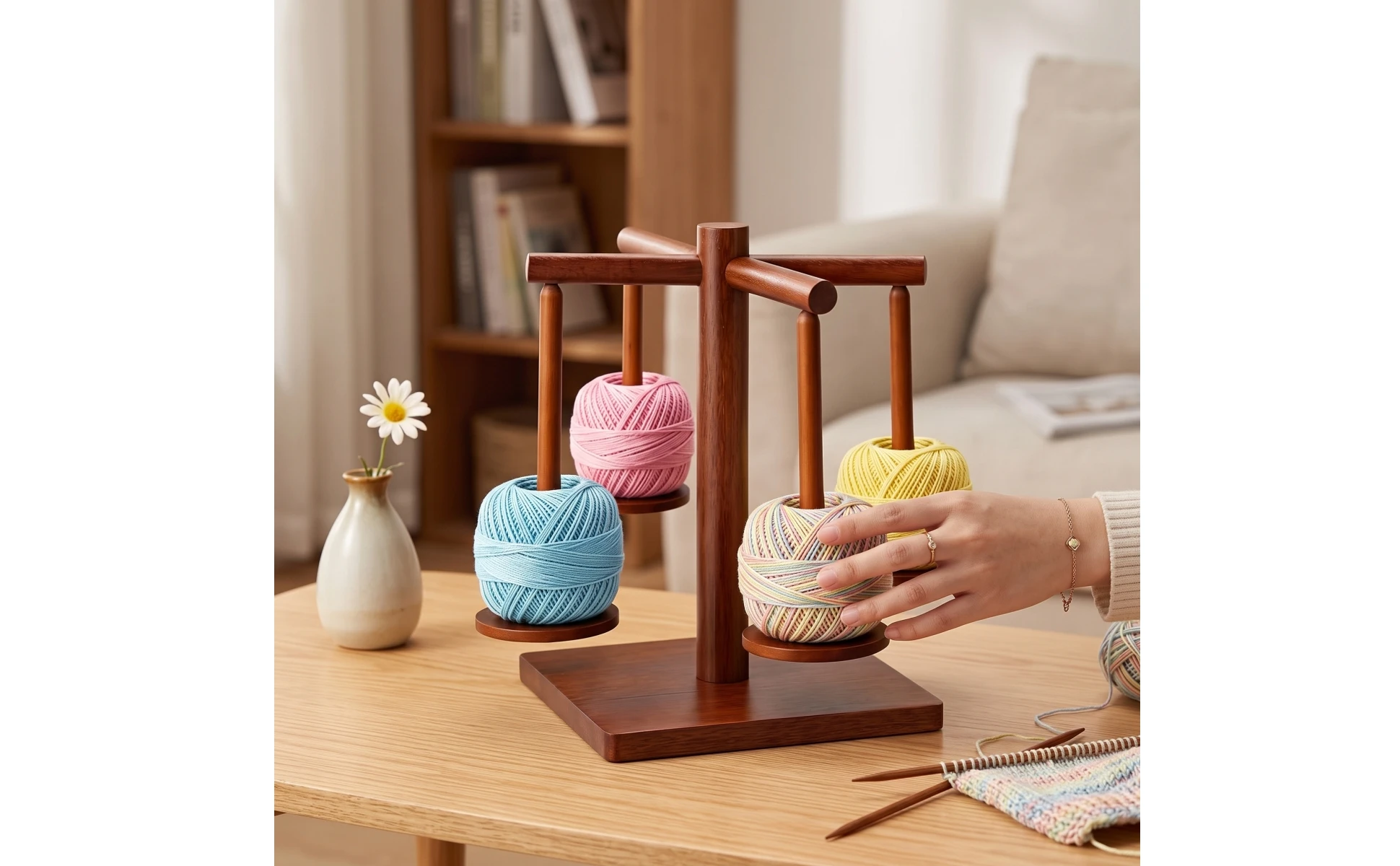Wooden Yarn Holder with Rotating Arms Tangletangle-Resistant Yarn Holder with Spindles Organizer Independent Craft Tool Tabletop Wooden Yarn Holder with Rotating Arms Tangletangle-Resistant Yarn Holder with Spindles Organizer Independent Craft Tool Tabletop