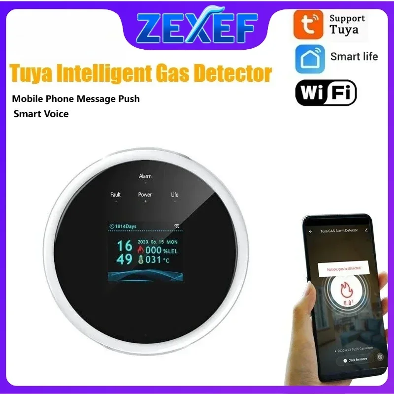 

Zexef Wi-Fi датчик природного газа детектор утечки интеллектуальная сигнализация газа сжиженного нефтяного газа детектор пожара светодиодный дисплей температуры домашняя кухня