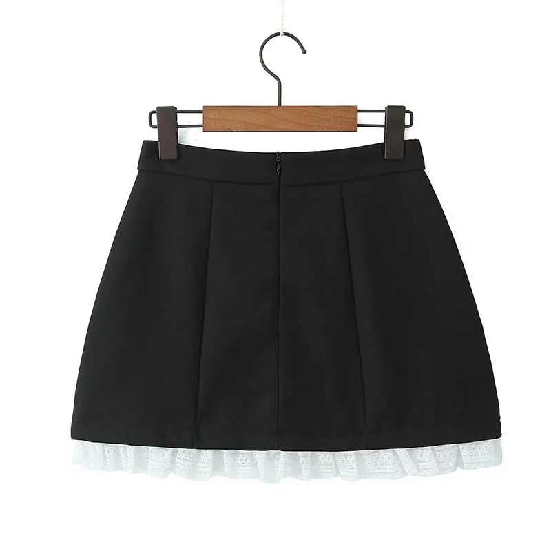 YENKYE Sweet Women Lace Spliced High Waist Bud Skirt Black Gray Elegant Summer Mini Skirts