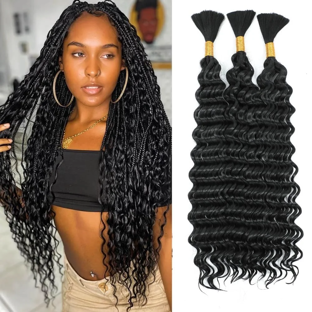 Deep Wave Bulk Human Hair Unprocessed Brazilian Virgin Hair 100g For Micro Braiding Curly Braiding Hair No Weft Hair Extensions