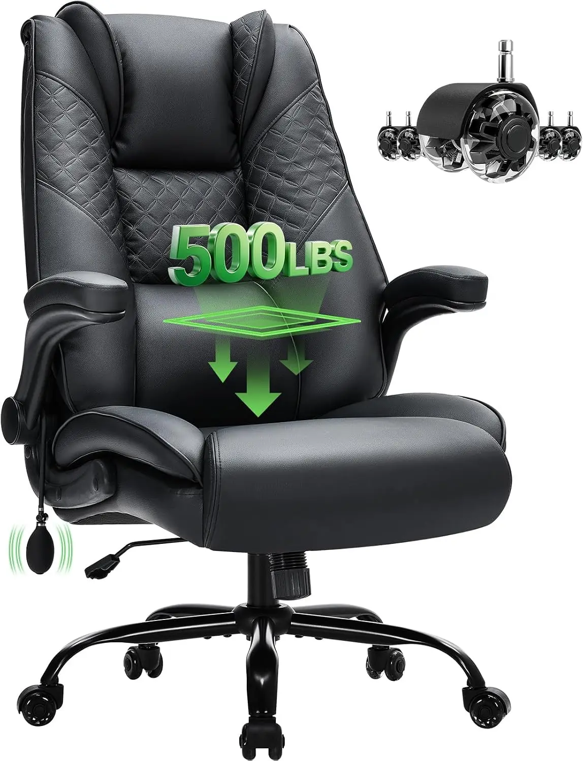 Heavy Duty 500Lbs Office Chair Inflatable Lumbar Support Rubber Wheels Executive Rocking High Back Wide Cushion Ergonomic Desk S