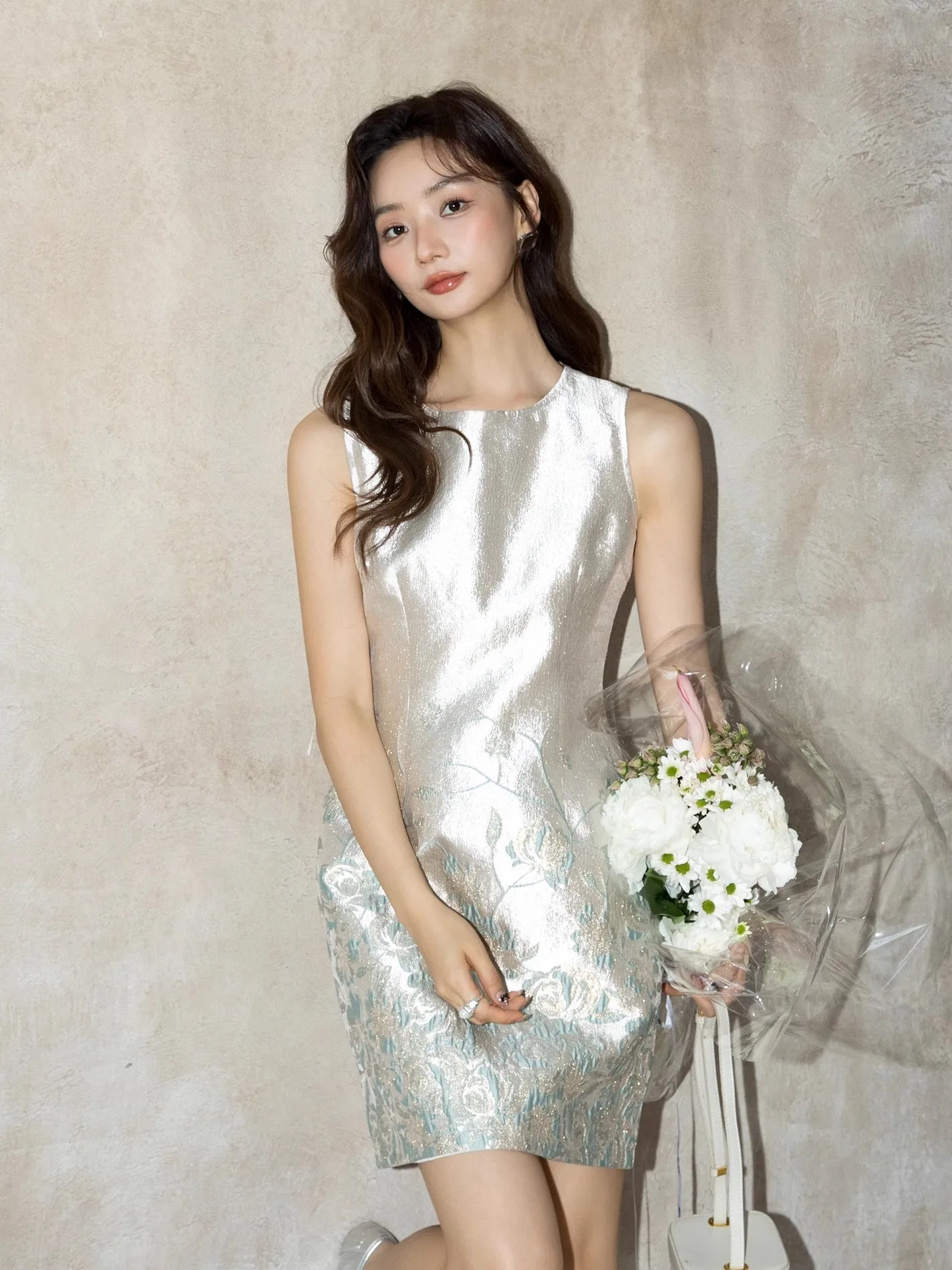 Hoge kwaliteit zware jacquard dame formele jurk nieuwe zomer elegante ronde hals vrouwen mouwloze luxe a-lijn verjaardagsfeestje jurk