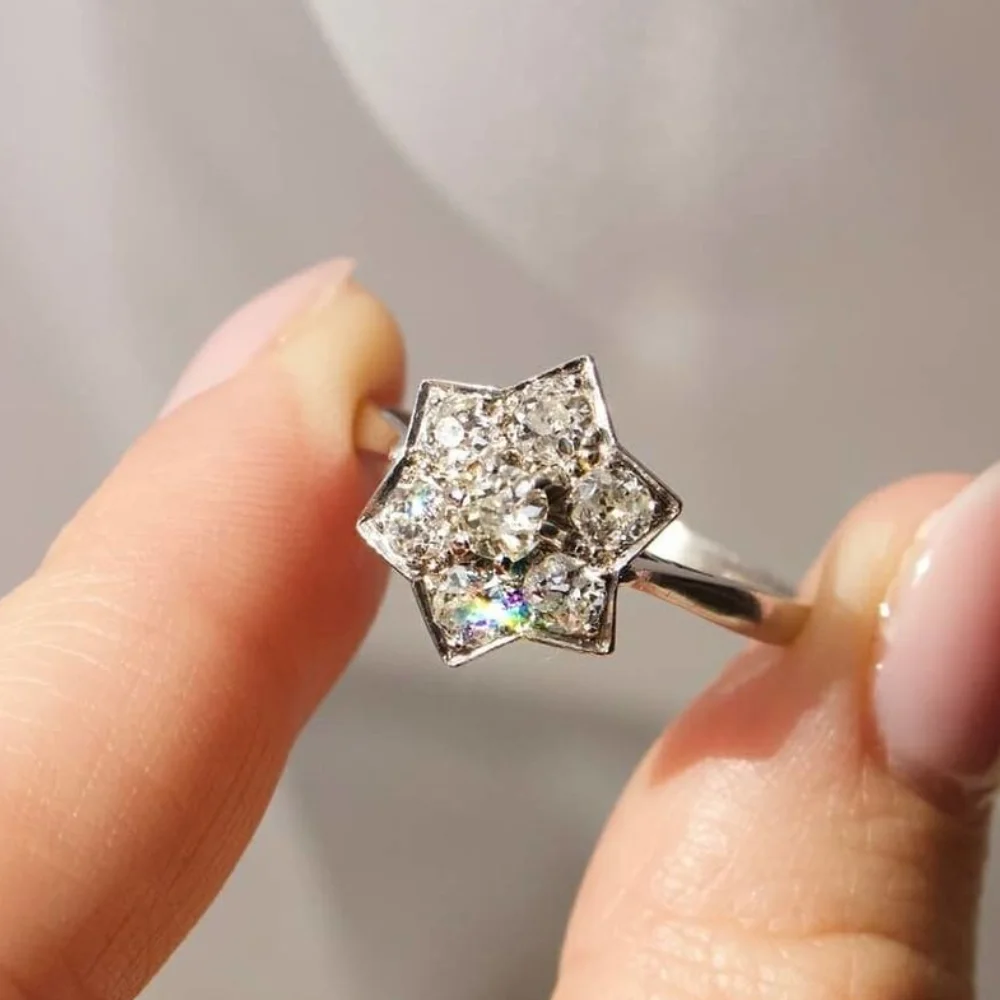 CAOSHI Chic 6-point Star Ring Young Lady Delicate Accessories with Dazzling Zirconia Exquisite Wedding Bands Dainty Jewelry Gift