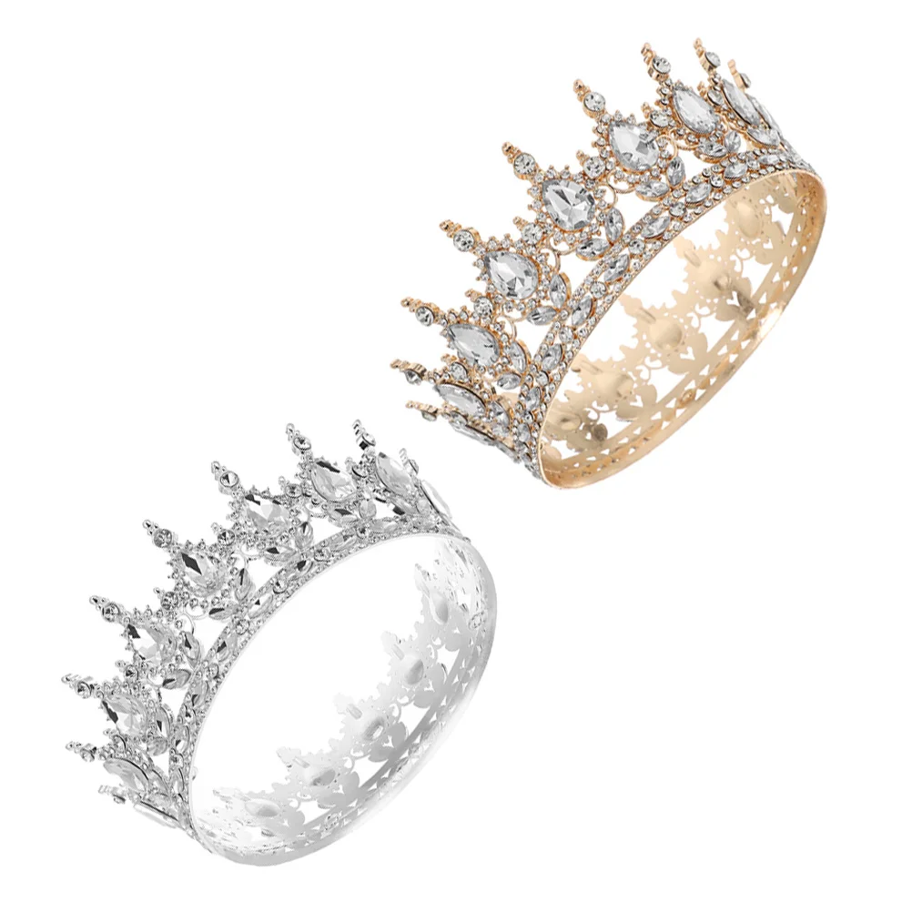 

2Pcs European Vintage Rhinestone Crown Baroque Queen Tiara Bridal Headpiece Wedding Party Accessories Tiara Crown