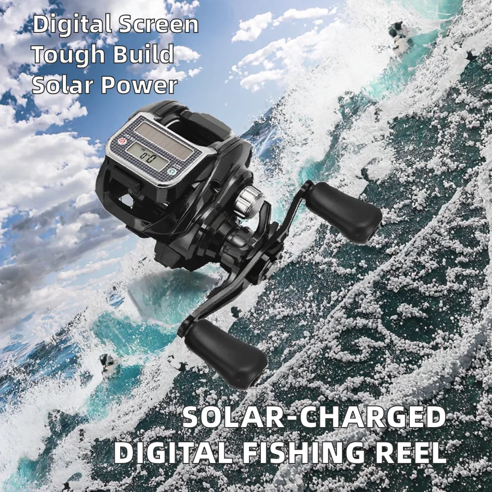 Electric Bait Casting Reel Digital Display Solar Charging Deep Sea Trolling 7.2:1 Gear Ratio Corrosion-Resistant Steel 5+1