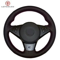 Lqteneo capa de volante em couro artificial pu preto, para bmw e60 e61 touring 530d 545i 550i e63 coupe e64 630i 645ci 650i