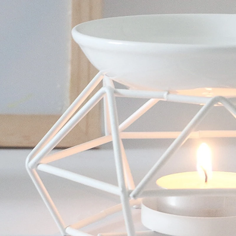 Metal Aromatic Oil for Burner Geometric Frame Ceramic Essential Oil Tealight Candle Holder Wax Melt Warmer Melter Drop Shipping