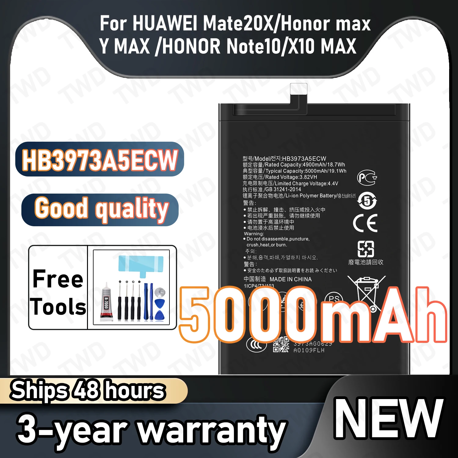 

HB3973A5ECW Large capacity Battery For HUAWEI Mate20X/Honor max/HONOR Note10/X10 MAX Tabtel Batteries New High Quanlity