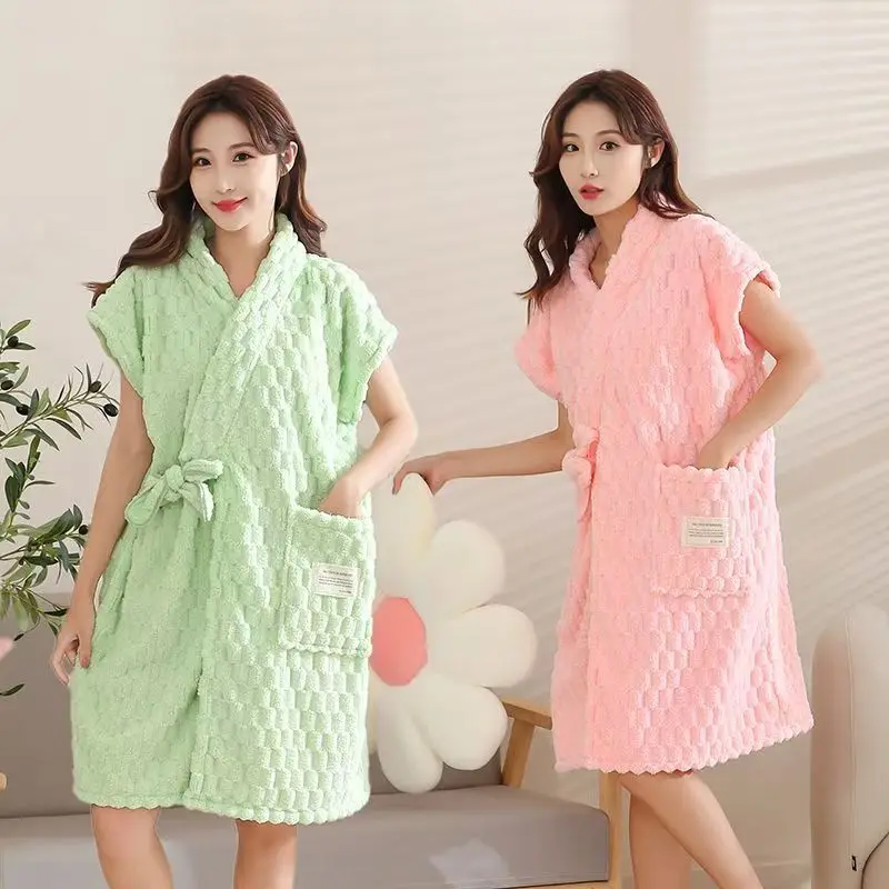3PCS/SET Coral Fleece Home Bath Wrap Skirt  Sleeveless Bath Robe Hair Towel Face Towel Kit Soft Bathroom Shower Towel Set