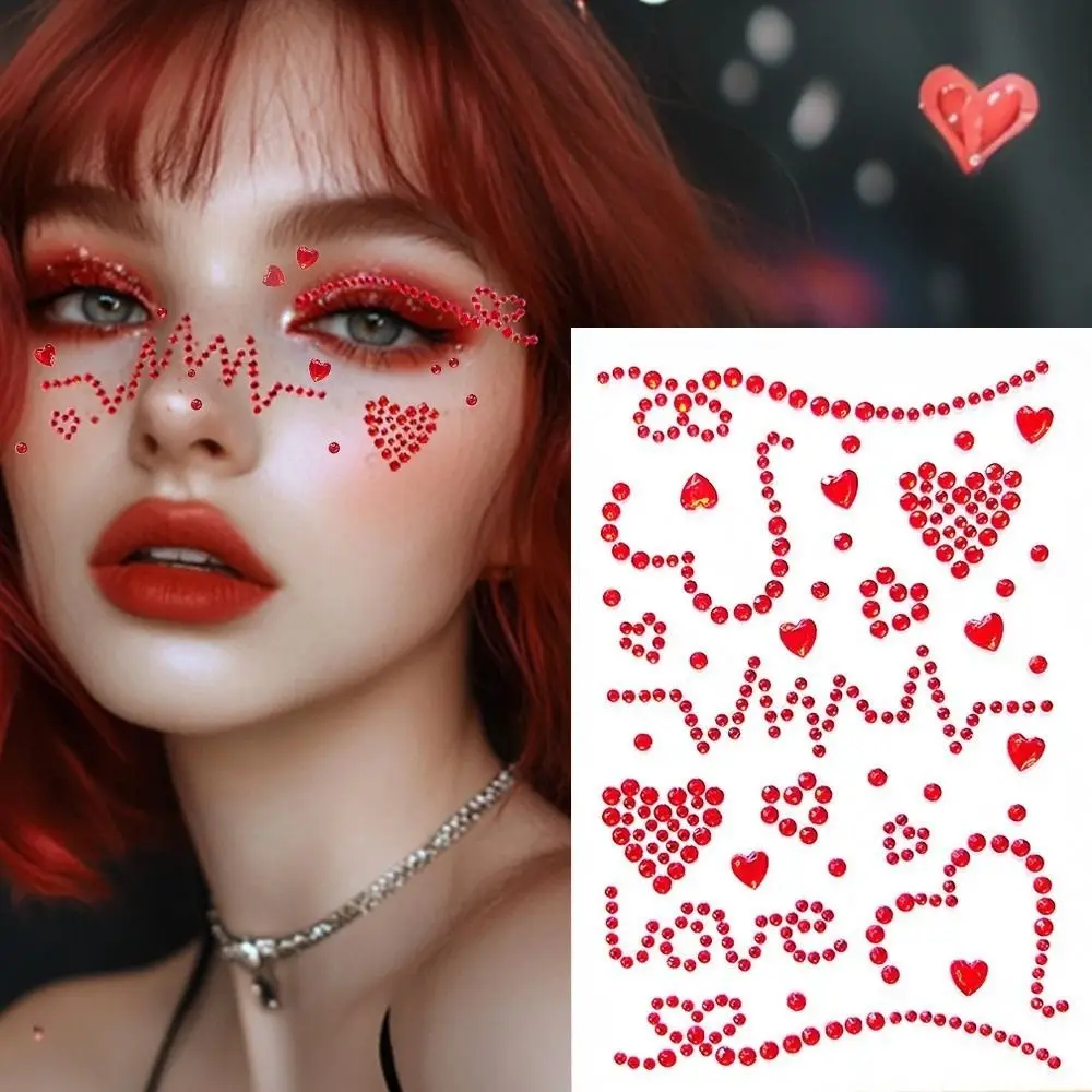Rhinestone 3D Crystal Face Sticker Makeup Sticker Sparkling Face Temporary Tattoos Love Heart Shiny Face Tattoo Sticker
