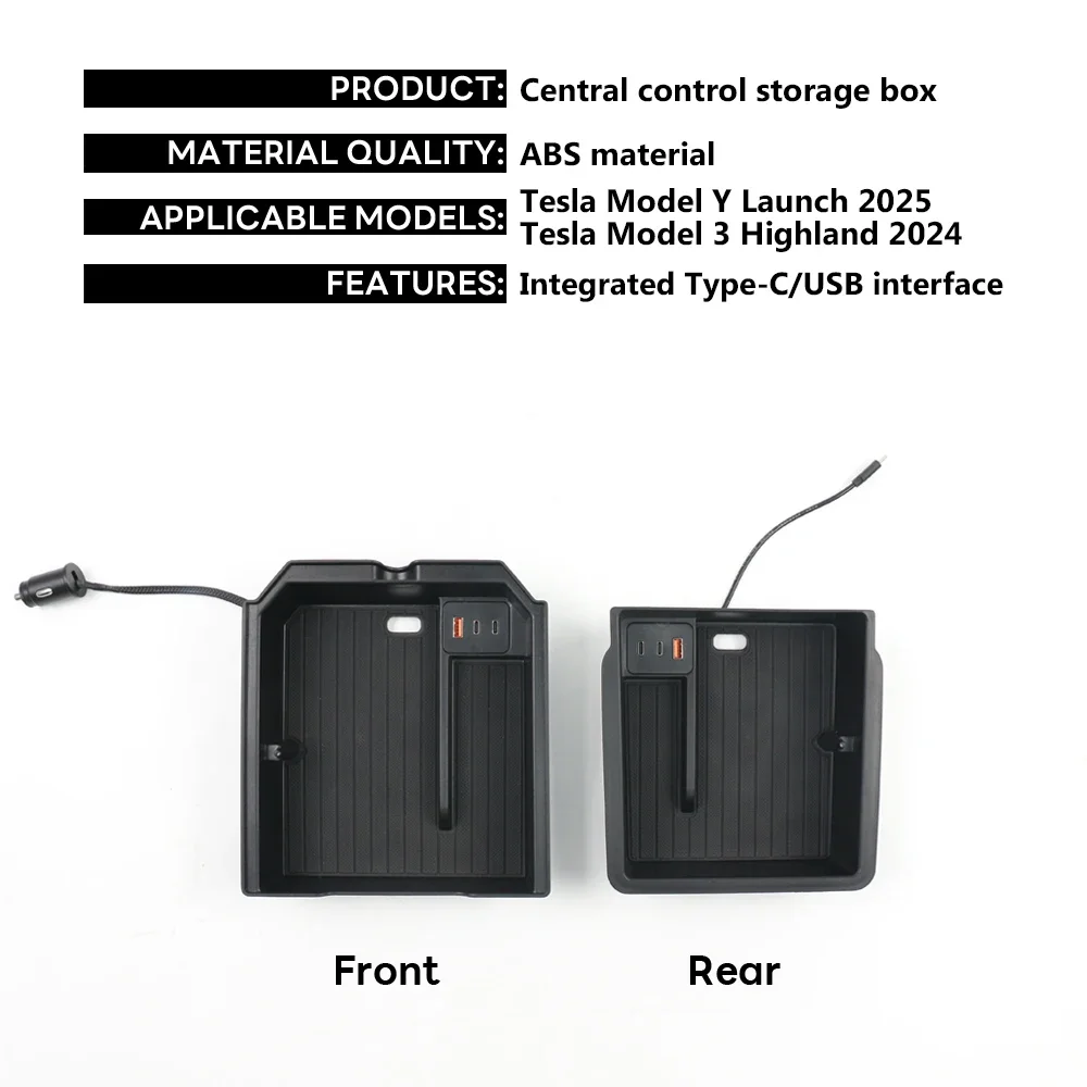For Tesla Model 3 Y Juniper Highland Launch 2025 2026 Center Console Armrest Storage Organizer USB Type-C Charger Expansion Dock