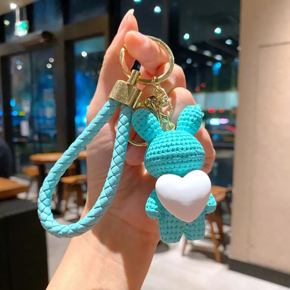 Peach Heart Resin Bunny Keychain Rabbit Resin Resin Chubby Keychain Knitting Cute Knitting Rabbit Keyring Schoolbag