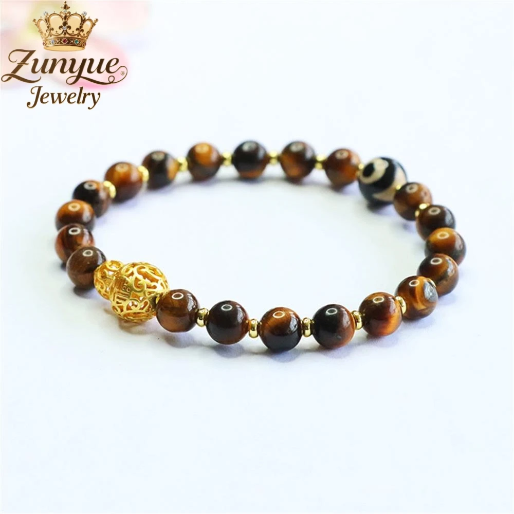 Natural Yellow Tiger'S Eye Stone Three-Eyed Celestial Pearl Agate Bracelet Luxury Quality Jewelry Fashion Jewelry Exquisite Gift