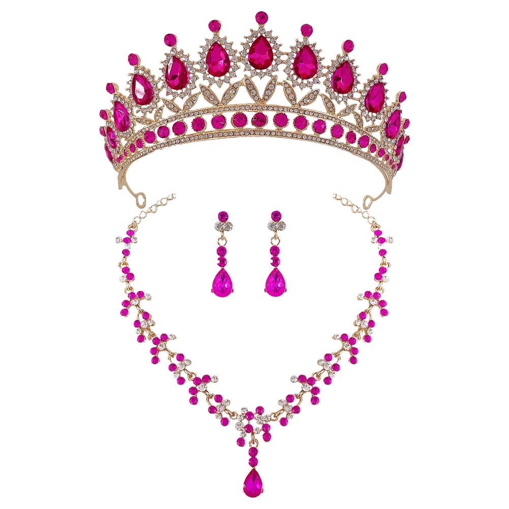 

Crown Earrings Necklace Set Tiara Rhinestone Women Bride Headdress Wedding Party Prom Accessories Valentine Gift