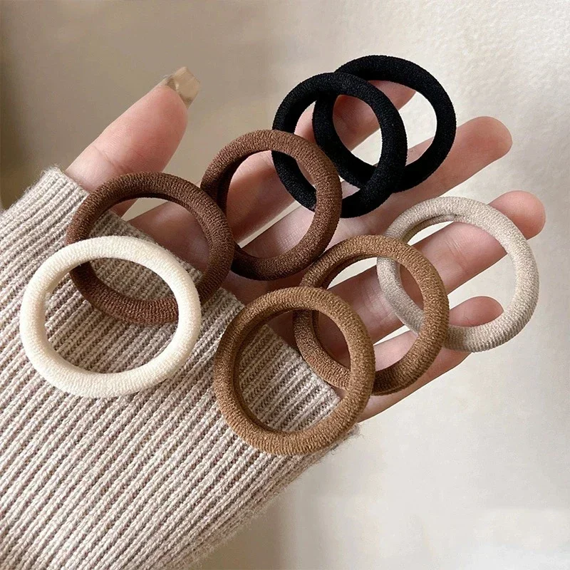 20/200pcs Brown Beige Nylon Hair Rings Women Sweet Girls Basic High Elastic Hairbands Rope Ties Ponytail Holders Headband