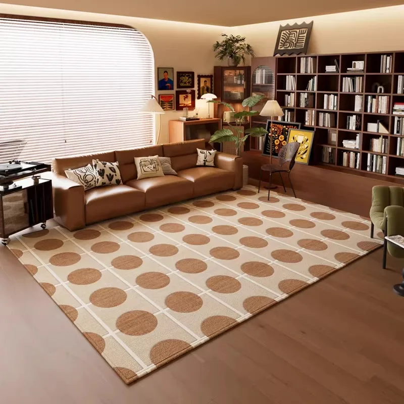 Living Room Carpet Stain-resistant Wear-resistant Floor Mat Retro Brown Checkered Rug Bedroom Carpets Large Size Home Decor Mats
