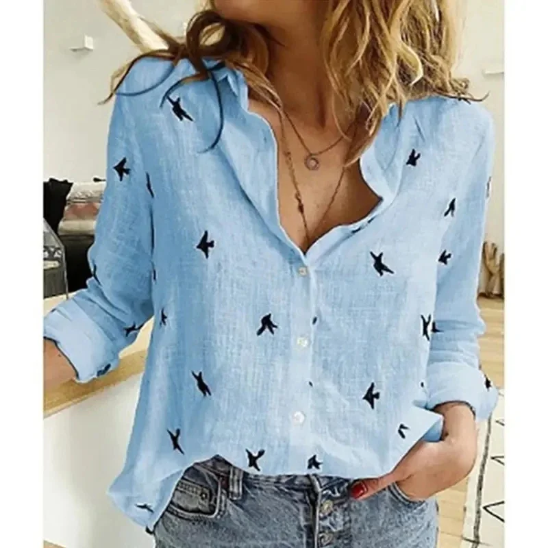 

Casual Blouse For Women Spring Autumn New Long Sleeve Turn-down Collar Print Button Loose Straight Fashion Elegant Female Blouse