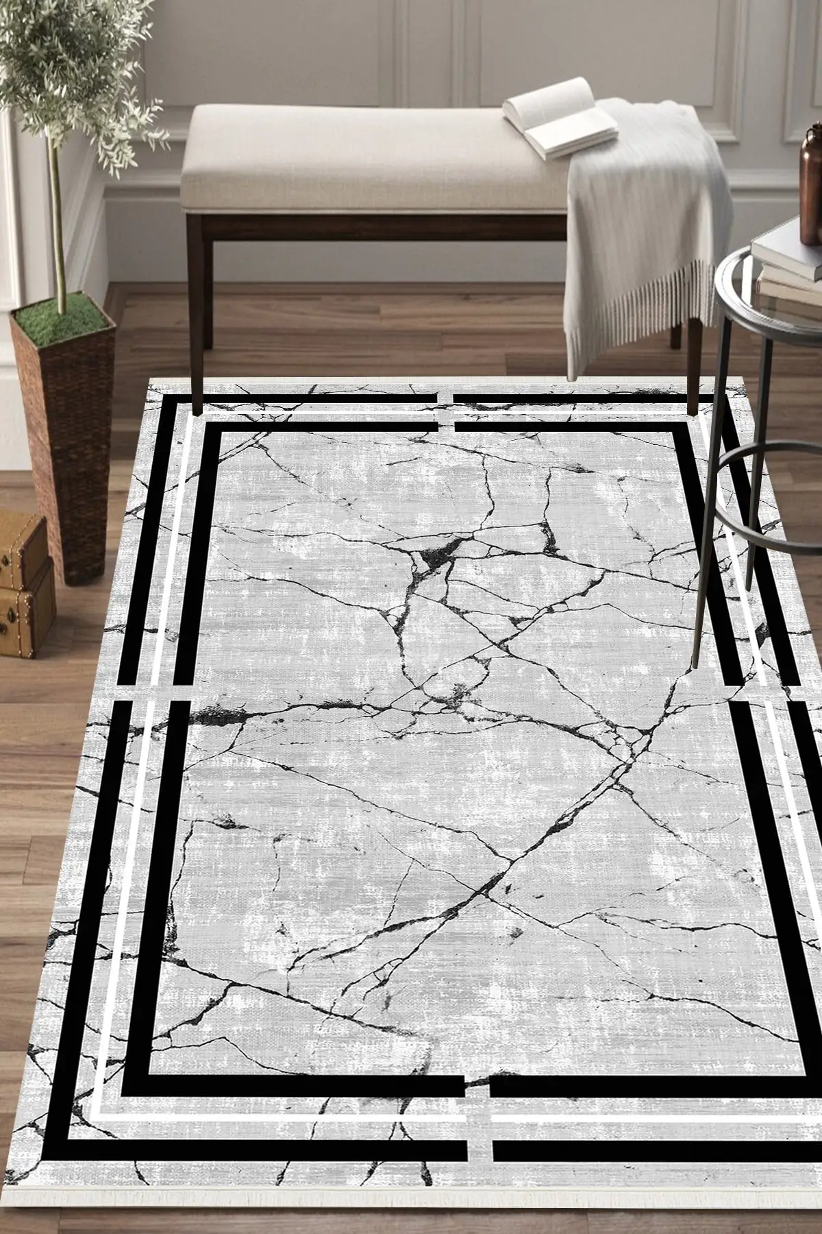 

DOLBOVI Osso gray black marble digital printing washable non-slip base corridor carpet runner Dts-17