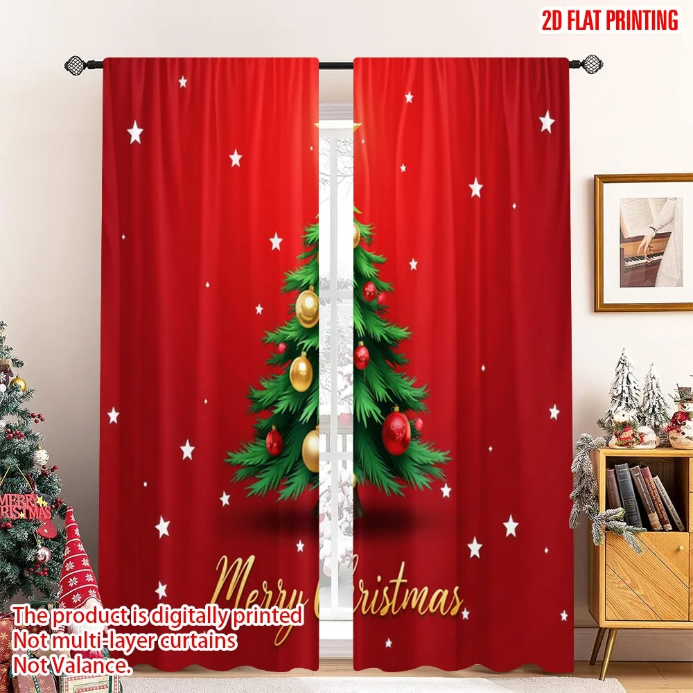 

2pcs 2D flat printing Merry Christmas Drapes Merry Christmas Tree_b Fabric Without Electricity Party Decorations Use for All