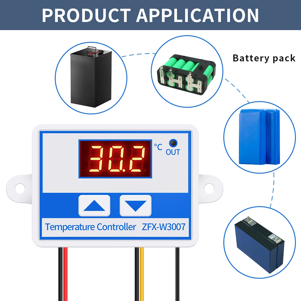 DC12-60V 120W/300W Temperature Controller LED Digital Thermostat Control Switch with Probe NTC Red Display MOS Output