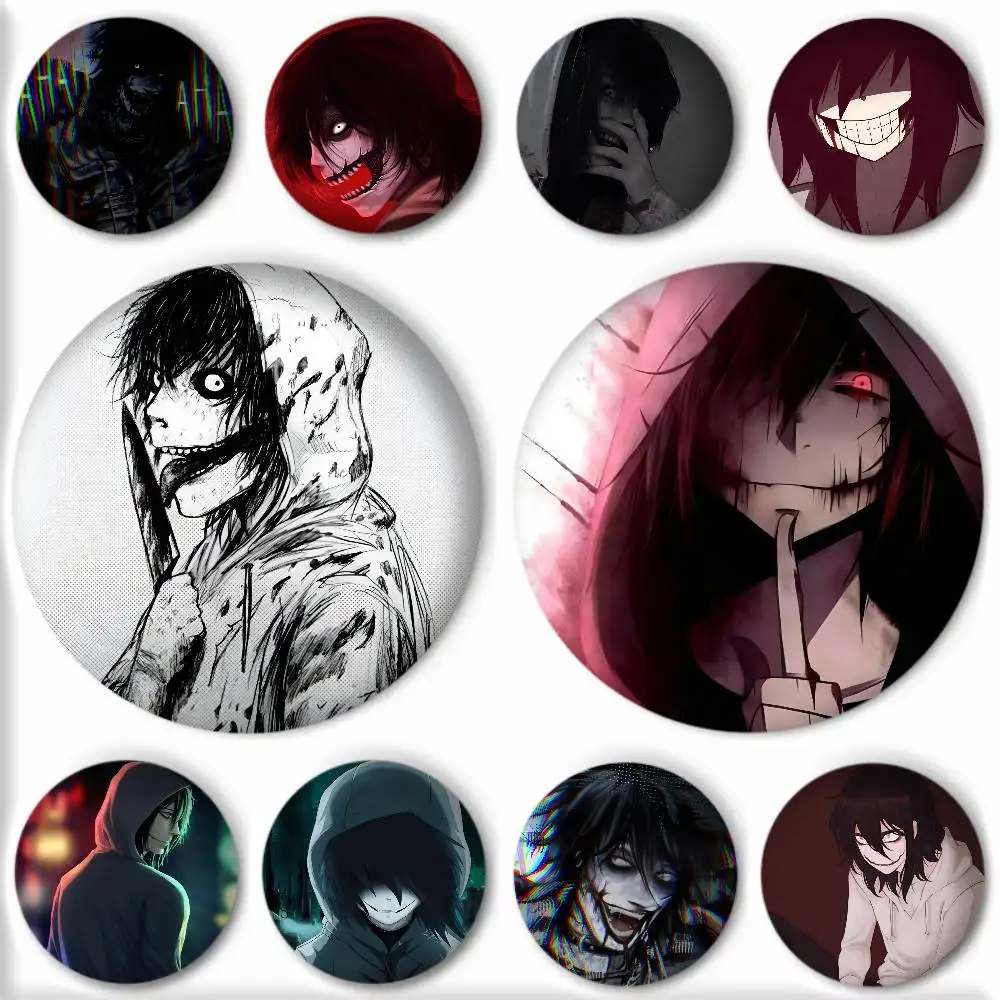 Cartoon Cool C-Creepy Urban Killer Jeff Badges Round Cosplay Pin Bag Decor Fans Collect Friends Gifts Brooch Souvenir