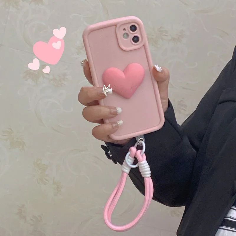 Love Heart Wrist Chain Silicone Case On Phone Case For Motorola G14 E22 G30 G20 G10 G22 G54 G9PLAY Shockproof Back Cover