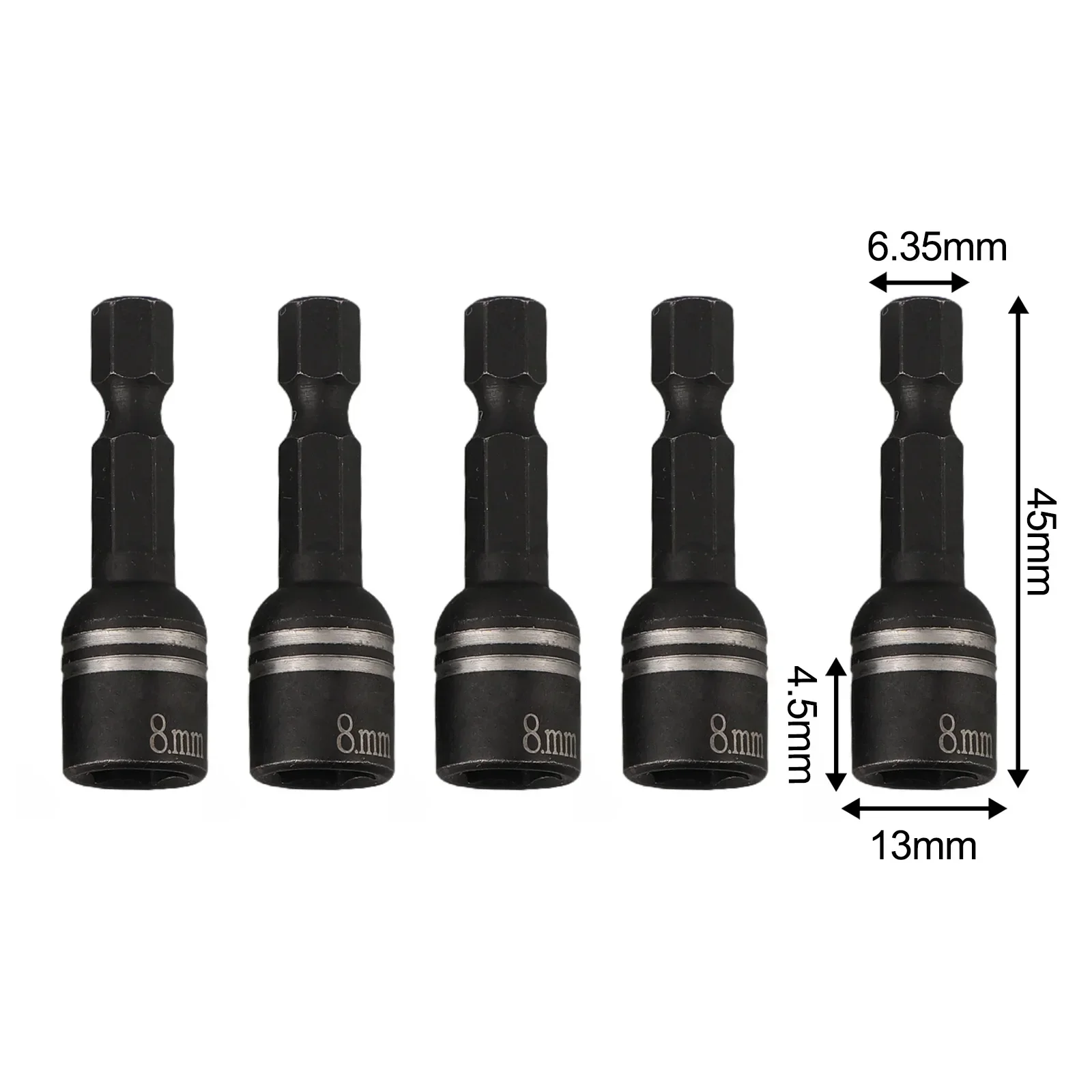 5pcs 8mm Impact Socket Magnetic Nut Screwdriver Deep Socket Adapter 1/4inch Hex Wrench Heads Electric Drill Bit Repairing Tool