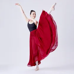 1pcs/lot  Long Chiffon Ballet Skirt Wine Red White Adult Ballerina Swan Lake Dance Elastic Waist large hem Skirts