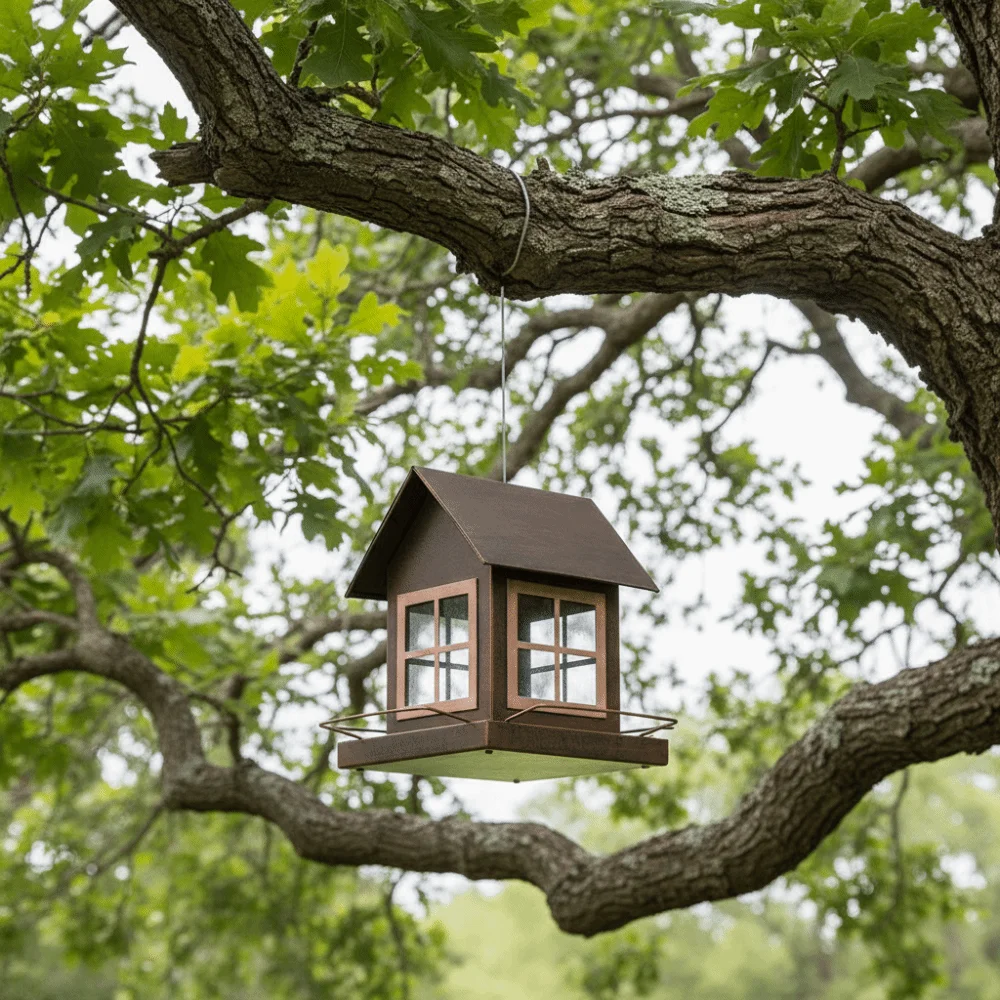 

Подвесная кормушка для птиц большой вместимости, ветрозащитная, металлическая, в форме домика, станция для кормления попугаев, для газона