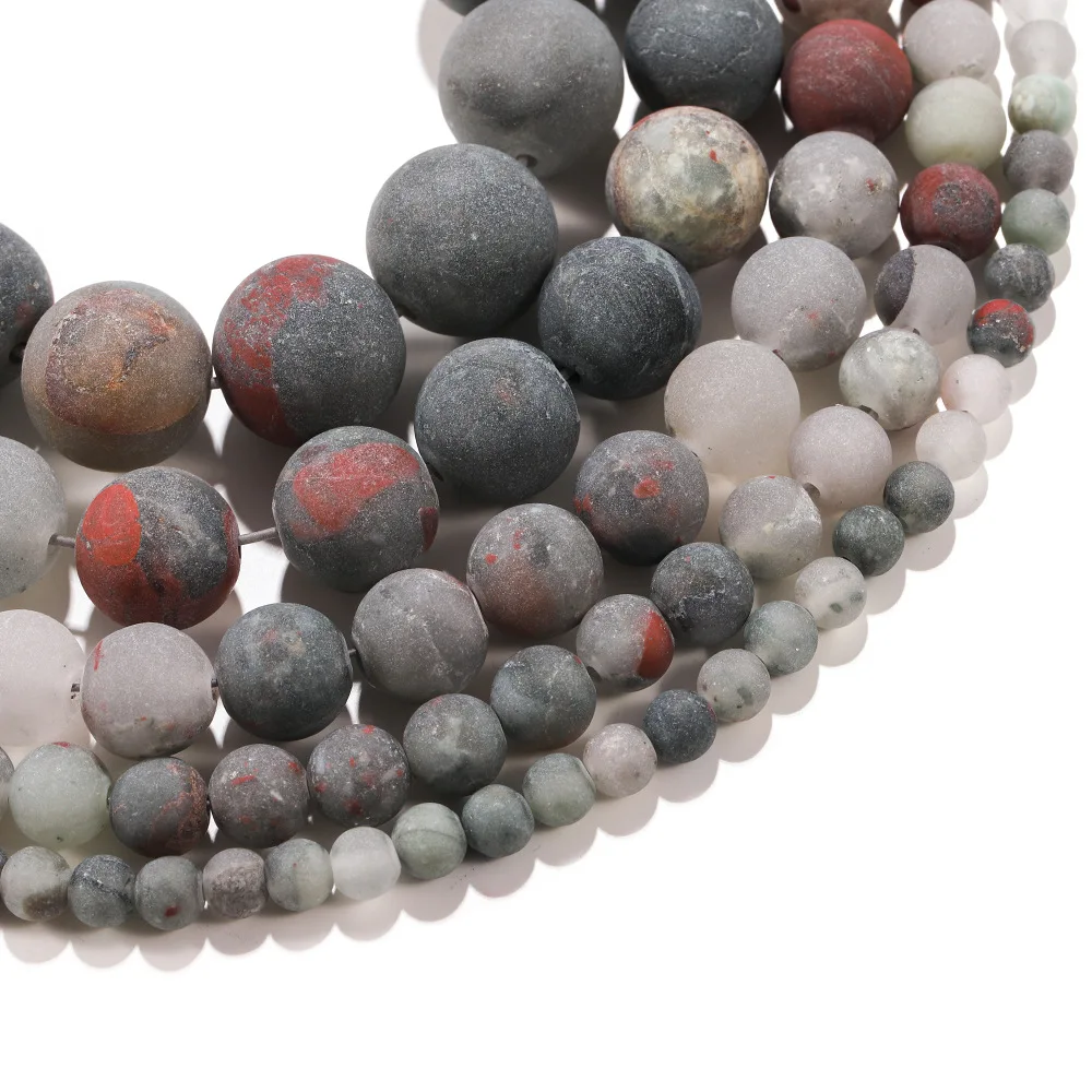 48Pcs Frosted African Bloodstone DIY Jewelry Accessories Frosted African Bloodstone Beads Fashion Versatile Semi Finished Beads