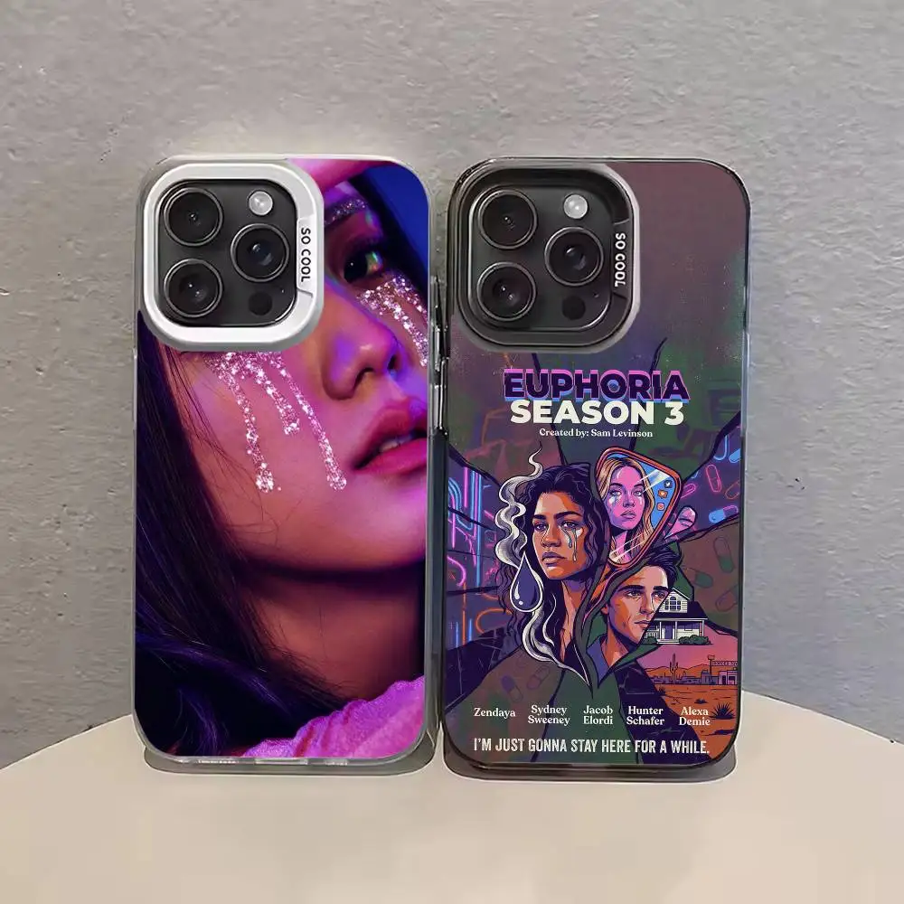 Coque de téléphone Hot TV E-Euphoria couleur argent pour iPhone 17 16 15 14 13 12 11 Pro Max Plus