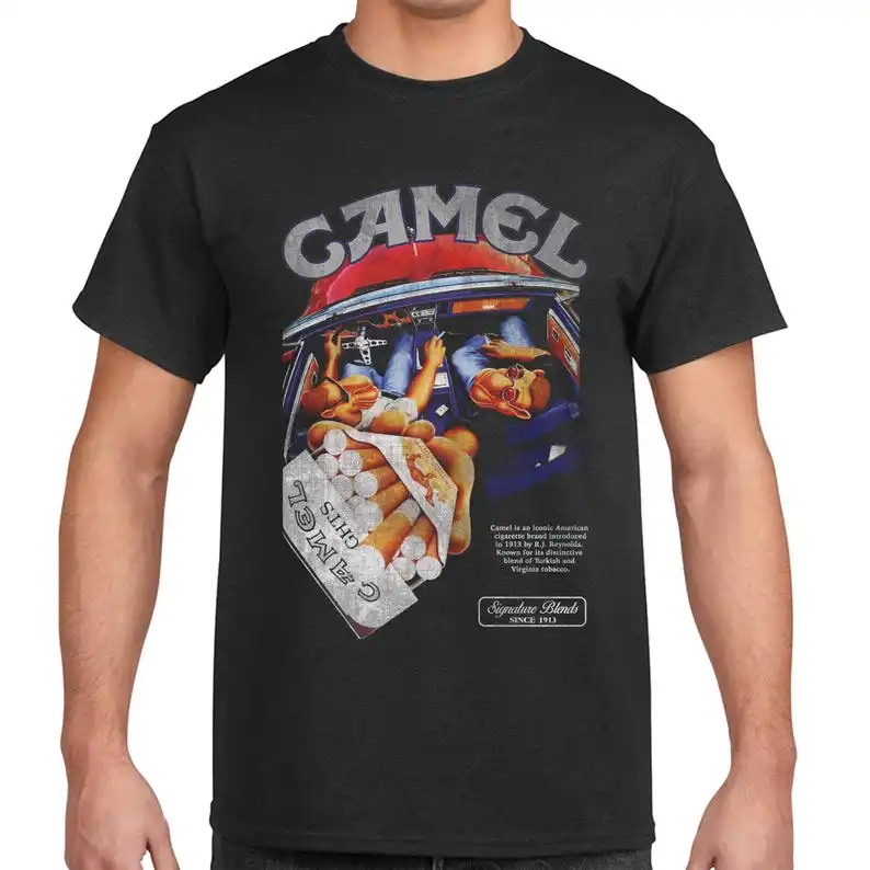 Camiseta Retro Camel Cigarettes Pleasure to Burn, Camiseta Vintage de Algodón de Manga Corta, Ropa Casual Urbana para Hombre y Mujer, Tops Harajuku