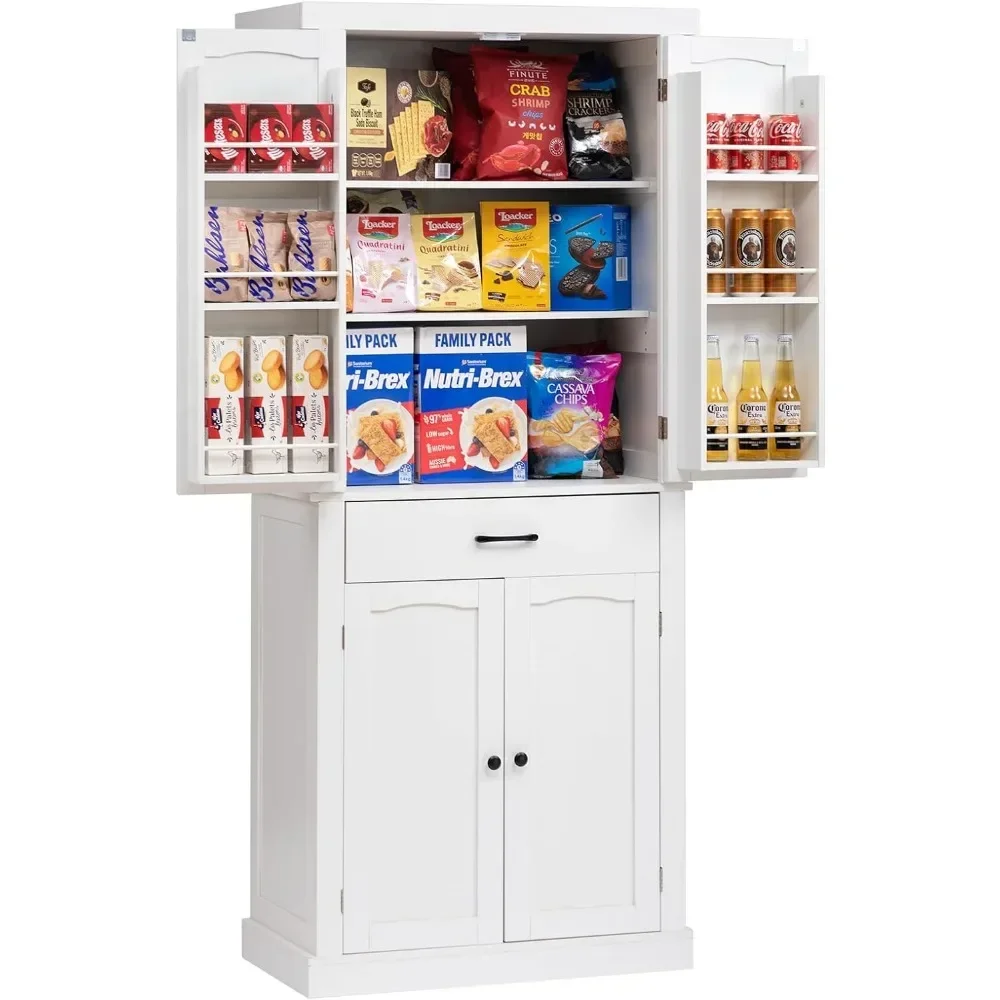 

Hot Sales Large Kitchen Pantry Cabinet,Freestanding Cupboard,Adjustable Shelves And Door Storage Shelves