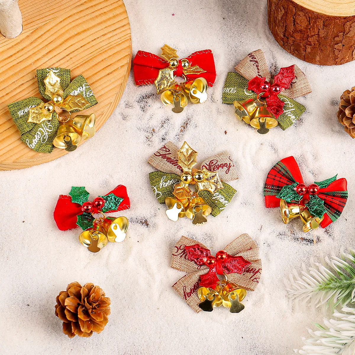 

Mini Christmas Bow Bell Hanging Decor Christmas Tree Christmas Decorations Wear-resistant durable Bowknot Ornament Present Bow