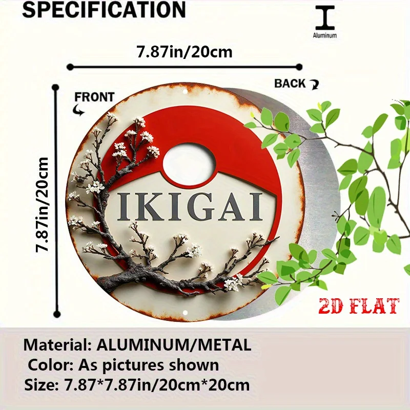 2D Flat 1pc Japanese Philosophy 7.87X7.87 Round Aluminum Sign, Vintage Design Round Aluminum Sign, Motivational Metal
