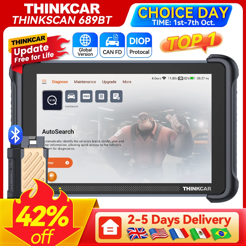 Пожизненное бесплатное обновление THINKCAR THINKSCAN 689BT OBD2 Диагностика всех систем Кодирование ЭБУ Двунаправленный CANFD DOIP 4 + 64 ГБ