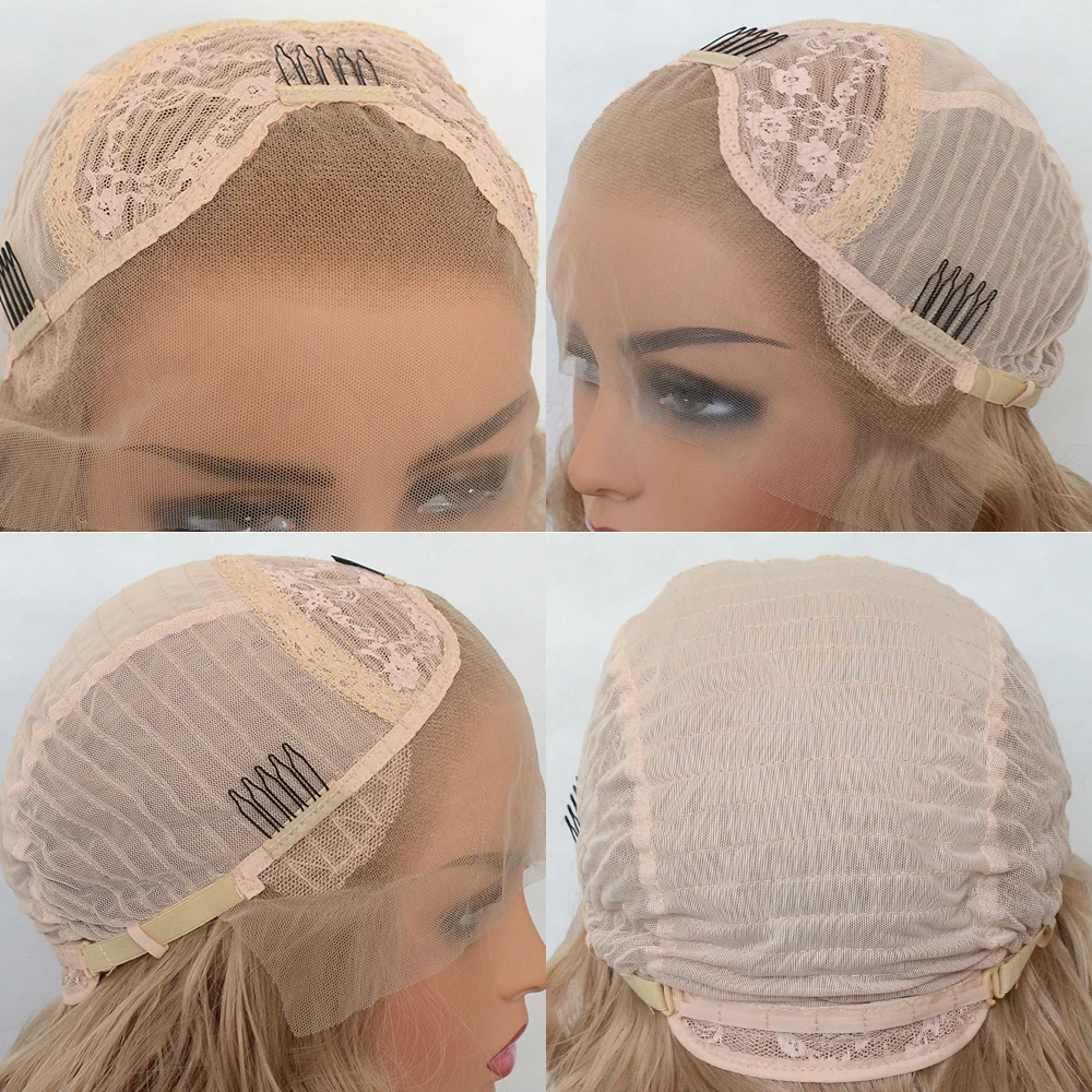 Voguebeauty – perruque Lace Front wig synthétique bouclée, blond miel, Fiber résistante à la chaleur, naissance des cheveux naturelle, Cosplay pour femmes