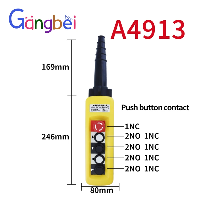 XAC-A4713 interruptor de controle de tráfego à prova d'água caixa de interruptor de botão de elevação para soltar para cima e para baixo interruptor de parada de emergência esquerda direita