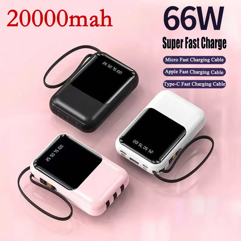 

NEW 20000mAh Mini Power Bank 66W Portable Charger Fast Charging Powerbank External Spare Battery for IPhone Huawei Xiaomi Phone