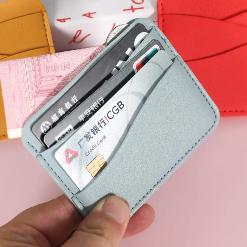 Fashion Solid Color Card Bag Ultra-Thin Multi-Functional Credit Card Holder PU Leather Coin Purse Women Men