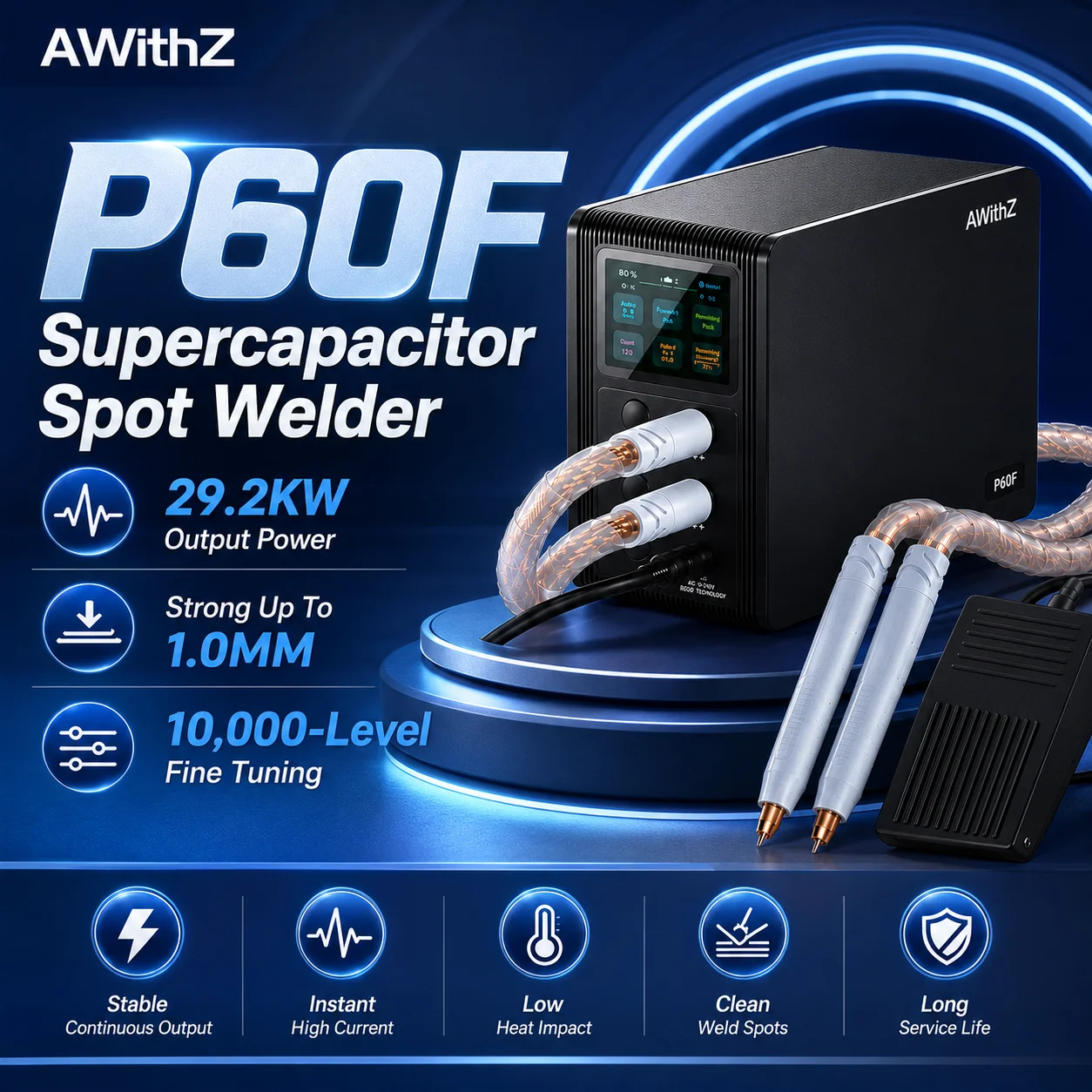 AWithZ P20B/P30C/P60F Portable Handheld Spot Welder 999 Pulse 1.0mm for 18650 Li-ion Battery Pack Phone Laptop Repair Tool