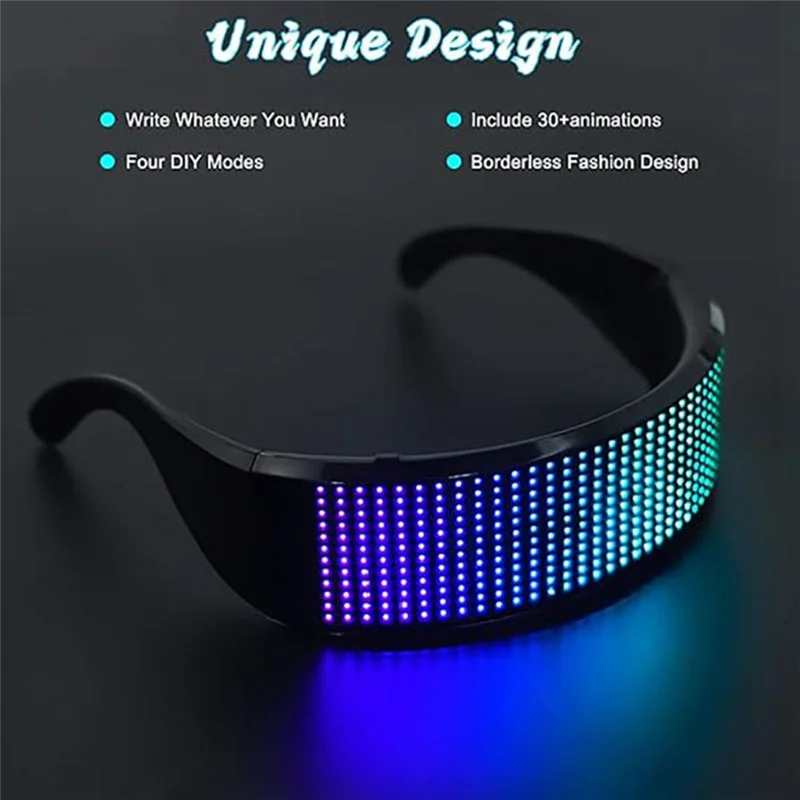 A04G-Shining LED Light Up Rgb Luminous Glasses Bluetooth App Programmable Display Screen For Halloween For Party
