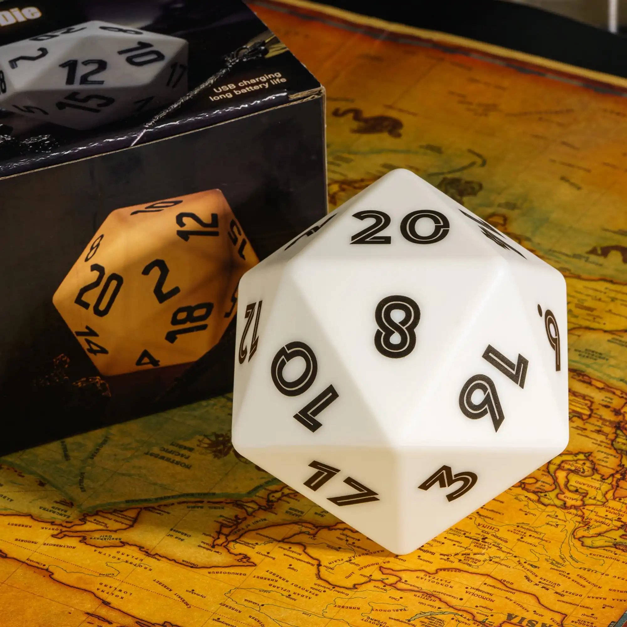 نرد متعدد السطوح D20 للعب الأدوار ، USB قابل لإعادة الشحن ، عملاق ، 20 جانب ، مصباح LED ، D & D ، بار ، حانة ، نادي ، ألعاب حفلات ، هدية ، 86