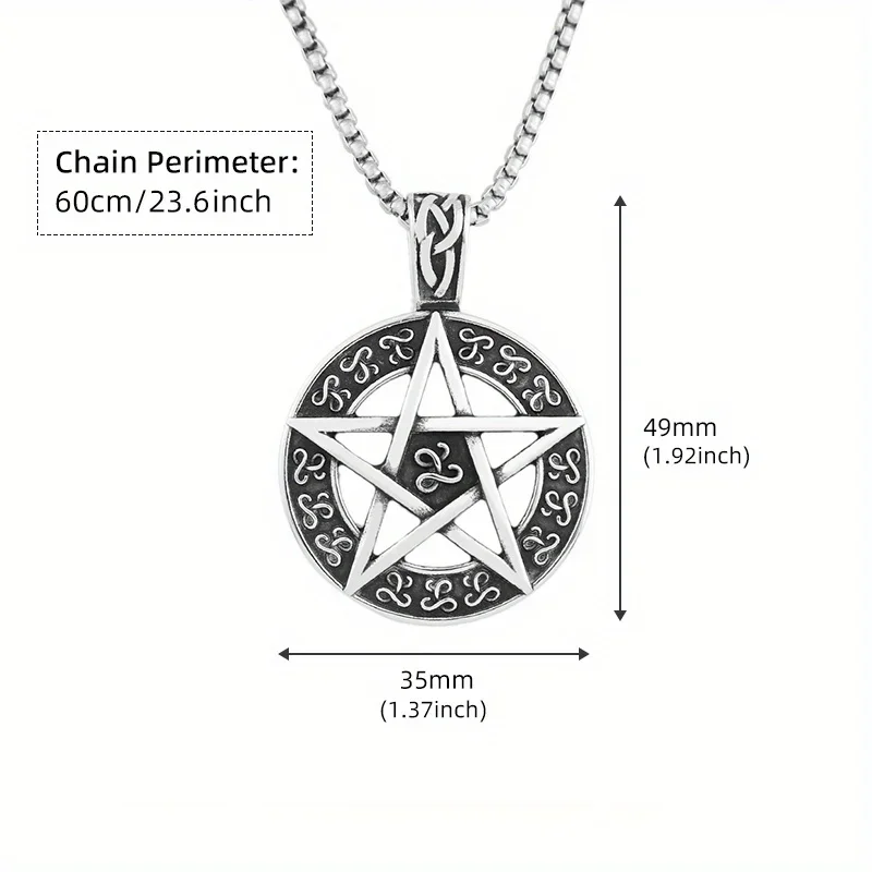 Men's Supernatural Pentagram Pendant Necklace, Protective Star Talisman Titanium Steel Necklace