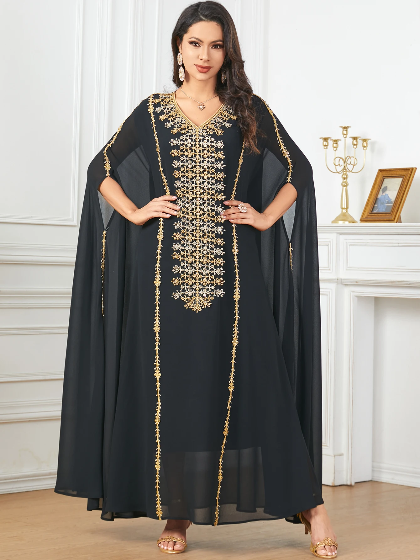 Eid Muslim Party Dress Women Bat Sleeve Loose Jalabiya Abaya Ramadan Long Dresses Abayas Robe Caftan Vestidos Largos 2024